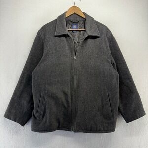 Vintage Gap jacket Men's Large Gray Zip Bomber Wool Lined Preppy Pockets 90s y2k